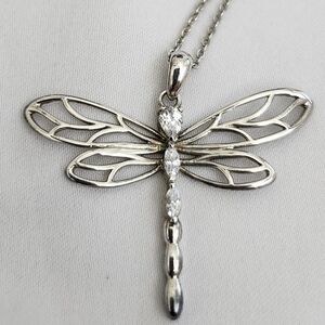 SRI Lanka Sterling Silver 925 Chain w/Dragonfly Charm w/Diamonds